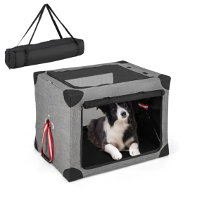 3-Door Dog Crate with Removable Pad and Metal Frame M/L