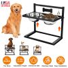 Raised Dog Bowls with 4.1 to 12.4in Adjustable Height Stainless Steel Elevated Double Dog Bowls with Bell for Small Medium Large Dogs
