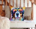 Bernese Mountain Dog Throw Pillow Machine Washable, Indoor Outdoor Decorative Pillow for Couch, Bed or Patio, 14Hx14W - Hippie Dawg