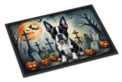 Boston Terrier Doormat 18H X 27W - Spooky Halloween Indoor Outdoor Rugs for Entryway, Non Slip