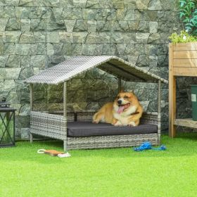 Wicker Dog House with Canopy, Indoor Outdoor Rattan Dog Bed with Water-resistant Cushion, for Small and Medium Dogs