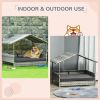 Wicker Dog House with Canopy, Indoor Outdoor Rattan Dog Bed with Water-resistant Cushion, for Small and Medium Dogs