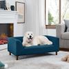 Pet sofa with backrest and armrests, modern rectangular suitable for medium and large dogs, soft cushion comfortable, -BLUE