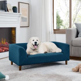Pet sofa with backrest and armrests, modern rectangular suitable for medium and large dogs, soft cushion comfortable, -BLUE