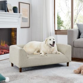 Pet sofa with backrest and armrests, modern rectangular suitable for medium and large dogs, soft cushion comfortable, BEIGE