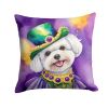 Bichon Frise Throw Pillow Machine Washable, Indoor Outdoor Decorative Pillow for Couch, Bed or Patio, 18Hx18W - Mardi Gras