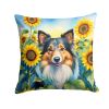 Sheltie Throw Pillow Machine Washable, Indoor Outdoor Decorative Pillow for Couch, Bed or Patio, 18Hx18W - Sunflowers