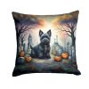 Scottish Terrier Throw Pillow Machine Washable, Indoor Outdoor Decorative Pillow for Couch, Bed or Patio, 18Hx18W - Spooky Halloween