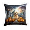 Golden Retriever Throw Pillow Machine Washable, Indoor Outdoor Decorative Pillow for Couch, Bed, Patio, 18Hx18W - Spooky Halloween