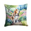Basset Hound Throw Pillow Machine Washable, Indoor Outdoor Decorative Pillow for Couch, Bed or Patio, 18Hx18W - Spring Garden