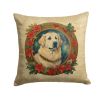 Great Pyrenees Throw Pillow Machine Washable, Indoor Outdoor Decorative Pillow for Couch, Bed or Patio, 18Hx18W - Christmas Flowers