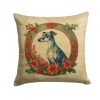 Greyhound Throw Pillow Machine Washable, Indoor Outdoor Decorative Pillow for Couch, Bed or Patio, 18Hx18W - Christmas Flowers