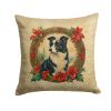 Border Collie Throw Pillow Machine Washable, Indoor Outdoor Decorative Pillow for Couch, Bed or Patio, 18Hx18W - Christmas Flowers