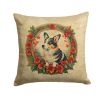 Corgi Throw Pillow Machine Washable, Indoor Outdoor Decorative Pillow for Couch, Bed or Patio, 18Hx18W - Christmas Flowers