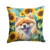 Pomeranian Throw Pillow Machine Washable, Indoor Outdoor Decorative Pillow for Couch, Bed or Patio, 18Hx18W - Sunflowers