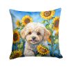 Maltipoo Throw Pillow Machine Washable, Indoor Outdoor Decorative Pillow for Couch, Bed or Patio, 18Hx18W -  Sunflowers