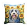 Bearded Collie Throw Pillow Machine Washable, Indoor Outdoor Decorative Pillow for Couch, Bed or Patio, 18Hx18W - Sunflowers