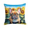 French Bulldog Throw Pillow Machine Washable, Indoor Outdoor Decorative Pillow for Couch, Bed or Patio, 18Hx18W - Sunflowers