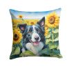 Border Collie Throw Pillow Machine Washable, Indoor Outdoor Decorative Pillow for Couch, Bed or Patio, 18Hx18W - Sunflowers