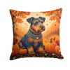 Airedale Terrier Throw Pillow Machine Washable, Indoor Outdoor Decorative Pillow for Couch, Bed or Patio, 18Hx18W - Fall