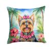 Yorkshire Terrier Throw Pillow Machine Washable, Indoor Outdoor Decorative Pillow for Couch, Bed or Patio, 18Hx18W - Luau