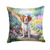 Brittany Spaniel Spring Path Throw Pillow Machine Washable, Indoor Outdoor Decorative Pillow for Couch, Bed or Patio, 18Hx18W