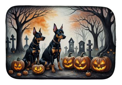 Doberman Pinscher Spooky Halloween Dish Drying Mat Absorbent Dish Drying Mat Pad for Kitchen Counter Dish Drainer Mat for Countertop, 14 x 21"