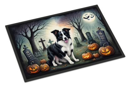 Border Collie Doormat 24H X 36W - Spooky Halloween Indoor Outdoor Rugs for Entryway, Non Slip