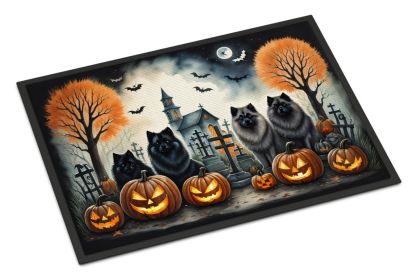 Keeshond Doormat 24H X 36W - Spooky Halloween Indoor Outdoor Rugs for Entryway, Non Slip