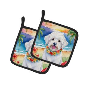 Coton de Tulear Luau Pair of Pot Holders Kitchen Heat Resistant Pot Holders Sets Oven Hot Pads for Cooking Baking BBQ, 7 1/2 x 7 1/2