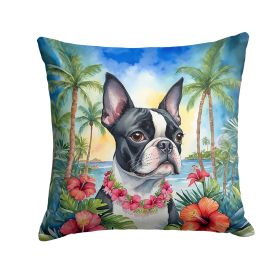 Boston Terrier Throw Pillow Machine Washable, Indoor Outdoor Decorative Pillow for Couch, Bed or Patio, 14Hx14W - Luau