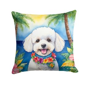 Bichon Frise Throw Pillow Machine Washable, Indoor Outdoor Decorative Pillow for Couch, Bed or Patio, 14Hx14W - Luau