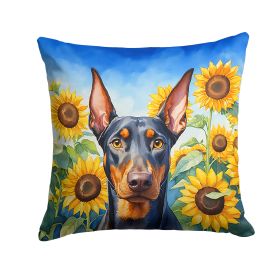 Doberman Pinscher Throw Pillow Machine Washable, Indoor Outdoor Decorative Pillow for Couch, Bed or Patio, 14Hx14W - Sunflowers