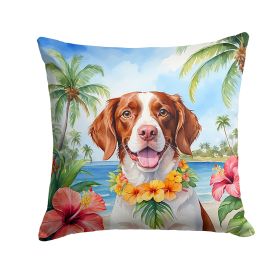 Brittany Spaniel Throw Pillow Machine Washable, Indoor Outdoor Decorative Pillow for Couch, Bed or Patio, 14Hx14W - Luau