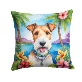 Fox Terrier Throw Pillow Machine Washable, Indoor Outdoor Decorative Pillow for Couch, Bed or Patio, 14Hx14W - Luau