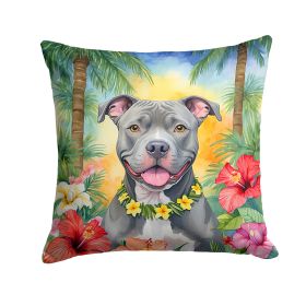 Pit Bull Terrier Throw Pillow Machine Washable, Indoor Outdoor Decorative Pillow for Couch, Bed or Patio, 14Hx14W - Luau