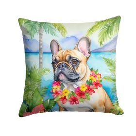 French Bulldog Throw Pillow Machine Washable, Indoor Outdoor Decorative Pillow for Couch, Bed or Patio, 14Hx14W - Luau