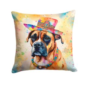 Boxer Throw Pillow Machine Washable, Indoor Outdoor Decorative Pillow for Couch, Bed or Patio, 14Hx14W - Hippie Dawg