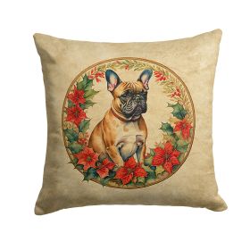 French Bulldog Throw Pillow Machine Washable, Indoor Outdoor Decorative Pillow for Couch, Bed or Patio, 14Hx14W - Christmas Flowers