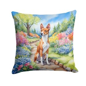 Basenji Throw Pillow Machine Washable, Indoor Outdoor Decorative Pillow for Couch, Bed or Patio, 14Hx14W - Spring Garden