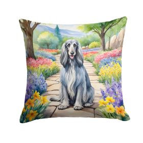 Afghan Hound Throw Pillow Machine Washable, Indoor Outdoor Decorative Pillow for Couch, Bed or Patio, 14Hx14W - Spring Garden