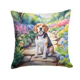 Beagle Throw Pillow Machine Washable, Indoor Outdoor Decorative Pillow for Couch, Bed or Patio, 14Hx14W - Spring Garden