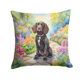 American Water Spaniel Throw Pillow Machine Washable, Indoor Outdoor Decorative Pillow for Couch, Bed or Patio, 14Hx14W - Spring Garden
