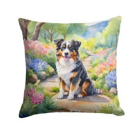Australian Shepherd Throw Pillow Machine Washable, Indoor Outdoor Decorative Pillow for Couch, Bed or Patio, 14Hx14W - Spring Garden
