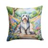 Bearded Collie Throw Pillow Machine Washable, Indoor Outdoor Decorative Pillow for Couch, Bed or Patio, 14Hx14W - Spring Garden