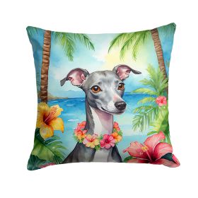 Italian Greyhound Throw Pillow Machine Washable, Indoor Outdoor Decorative Pillow for Couch, Bed or Patio, 14Hx14W - Luau