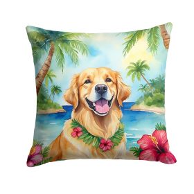 Golden Retriever Throw Pillow Machine Washable, Indoor Outdoor Decorative Pillow for Couch, Bed or Patio, 14Hx14W - Luau