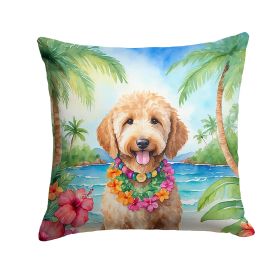 Goldendoodle Throw Pillow Machine Washable, Indoor Outdoor Decorative Pillow for Couch, Bed or Patio, 14Hx14W - Luau
