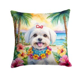Maltese Throw Pillow Machine Washable, Indoor Outdoor Decorative Pillow for Couch, Bed or Patio, 14Hx14W - Luau