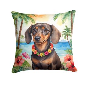 Dachshund Throw Pillow Machine Washable, Indoor Outdoor Decorative Pillow for Couch, Bed or Patio, 14Hx14W - Luau